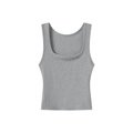 Slim fit grey ribbed square neck tank top for women in professional flat lay view - XS / Gray