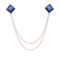 Spilla a catena per colletto in cristallo blu con frange dorate e smalto nero - Blu Reale (Base Oro)
