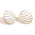 18K gold plated oval earring with white enamel sail texture on a clean background - Sailboat Enamel Stud Earrings - Gold - White