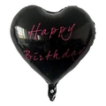 Détail d'un ballon cœur noir de 18 pouces avec texte Happy Birthday rose - Ballon en Cœur - Anniversaire Anglais Noir