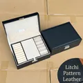 Black lychee leather jewelry box with silver lock and cream velvet interior storage - Premium Black (Lychee Grain) / 23x17x8cm