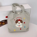 Detailed puppy embroidery and puppyland text on canvas drawstring shoulder bag - Light Gray-Little Red Hood Dog