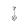 Silver stainless steel butterfly navel ring featuring sparkling zircon gemstone accents - Silver Double Stone