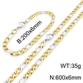 Ensemble bijoux hip-hop 3:1 NK en or et argent avec collier et bracelet tendance - 6mm Bicolore