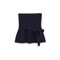 Dark navy knit high waist skirt top with a stylish bow-knot belt against white background - S / Navy Blue