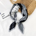 Pleated silk square scarf with geometric black, white and grey patchwork patterns - Grey Moon Sawtooth