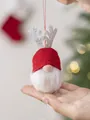 Christmas gnome ornament with red knit hat, silver antlers, and plush beard, 11cm tall - Santa Claus I (Red/Silver Antlers)