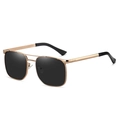 Retro square sunglasses with a pale gold metal frame and dark grey polarized lenses - Gold Frame Black Lens