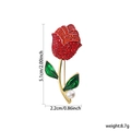 Elegant gold-tone rose brooch featuring red rhinestones, green leaves and a pearl drop - XD824356 Red Rose with Pearl