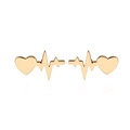Minimalist heartbeat heart stud earrings in rose gold finish with polished metal texture - 114 Heart Line - Gold