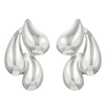 Minimalist silver triple teardrop earrings in polished stainless steel liquid metal design - Steel Color Triple Drop (N-980)