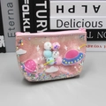 Pink glitter makeup bag with Star Travel pattern and fluffy pompom keychain detail - Coin Purse Pink