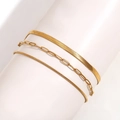 Dreiteiliges 18K vergoldetes Edelstahl-Fußkettchen-Set mit geschichteten Ketten in Gold - Stil 3 Fußkettchen / Gold