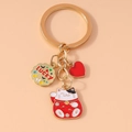 Portachiavi Maneki Neko portafortuna con cuore rosso e ciondolo dorato su rosa - Gatto portafortuna
