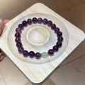 Macro detail of natural purple amethyst beaded bracelet with gold spacers on wooden tray - Hetian Jade Amethyst (With Gift Box)
