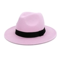 Pink fedora hat in felt fabric with black grosgrain ribbon for men and women - M (56-58cm) / Light Purple