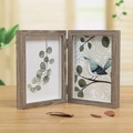 Double folding gray wood grain picture frame with elegant nature themed art inserts - 2-Panel Old Wood Grain / 6 Inch
