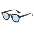 Retro round sunglasses with black glossy frames and light blue tinted lenses for men and women - Black Frame Transparent Blue Lens
