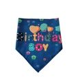 Blue dog birthday bandana with Birthday Boy text and colorful paw prints decor - Paw Print Bandana Dark Blue