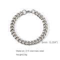 9mm silver Cuban link bracelet in 316 stainless steel with a classic lobster clasp - 9mm/18cm / Steel