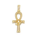 Dettaglio del ciondolo croce Ankh Occhio di Horus con zirconi cubici brillanti - Catena di corda da 24 pollici / Oro