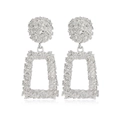 Macro de boucles d'oreilles en métal argenté avec formes géométriques et textures - Style 7 (Rectangle Texturé) / Argent