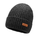 Winter thermal thick knit beanie in dark grey with leather patch for men - Marl Grey