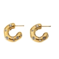 Polished gold C-shaped earrings with white zircon stone inlay and 18K plating - Gold White Zirconia