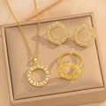 Elegante set di gioielli placcati in oro con cristalli inclusi collana, orecchini e anello - Set Oro