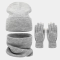 Winter 3-piece set with knitted beanie, thick neck warmer, and touchscreen gloves in grey - Light Heather Grey