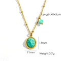 Golden titanium steel necklace with turquoise oval stone pendant and length specifications - Turquoise Gemstone Necklace (YTN2405091-2)