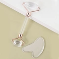Transparent resin face roller and heart-shaped gua sha set with rose gold metal parts - Resin Roller Transparent