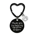 Teacher appreciation gift heart keychain with black metal charm and silver apple pendant - JSYZ003 Thank you for helping me grow & learn / Black