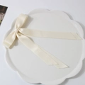Cream satin ribbon bow hair clip on a decorative white cloud tray minimalist style - Double Layer Ribbon Duckbill Clip / Beige