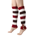 Detail showing the red and white striped knit leg warmer with three vintage wood buttons - One Size / Wine Red Stripe