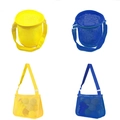 Blue and yellow mesh beach bags with adjustable straps in bucket and rectangle styles - Solid Navy/Yellow Shoulder Mesh Bag + Mesh Bucket 4-Piece Set