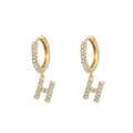 Elegant gold hoop earrings featuring crystal-paved letter H pendants in minimalist style - Letter H / Gold