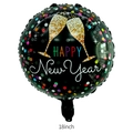 Ballon Happy New Year rond 18 pouces avec base noire et motif de verre à champagne - Ballon Rond Anglais du Nouvel An 18 Pouces