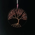 Copper wire Tree of Life necklace with amethyst stones and silver chain on black back - Purple Bell Wood Tree (Trunk)