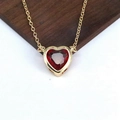 Collana a catena dorata stile retrò con pendente a cuore in zircone rosso sfaccettato - Rosso