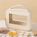 Beauty case portatile in ecopelle color crema con finestra trasparente e zip dorata - Beige