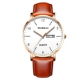 Minimalist quartz watch with rose gold case, white dial and brown leather strap - 069 Brown Leather Strap White Dial