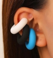 Fashion C-shape ear bone clips in white, black and blue matte finish on model - Multicolor 3-Piece Set