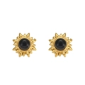 Goldene Sonnen-Ohrstecker mit poliertem schwarzen Stein im eleganten Vintage-Stil - Naturstein Sonnen-Ohrstecker - Schwarzer Achat