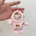 Pink plush astronaut keychain with colorful foam balls inside transparent helmet - Space Bear Pink With Bead Chain