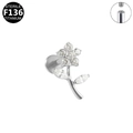 G23 titanium flower labret with internal thread and clear marquise cubic zirconia - Silver Flower With Leaves Style (G23LAI070-S)