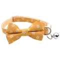 Yellow pet collar with white daisy floral pattern, yellow bow, and small silver bell - Bowknot Style / Yellow Small Sun Flower
