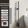 Extendable black S-shaped toilet brush with long telescopic handle for deep bathroom cleaning - Long Retractable Bristle Style / Black