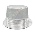 Detailed close-up of iridescent holographic silver fisherman bucket hat with sequins - M (56-58cm) / Silver