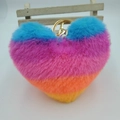 Rainbow gradient faux fur heart keychain with gold clasp for bags and gifts - Rainbow Stripe